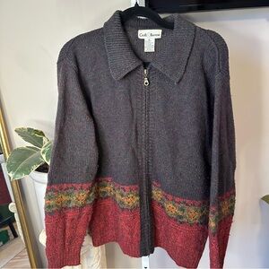 Croft & Barrow Charcoal and Red Zip-Up Sweater